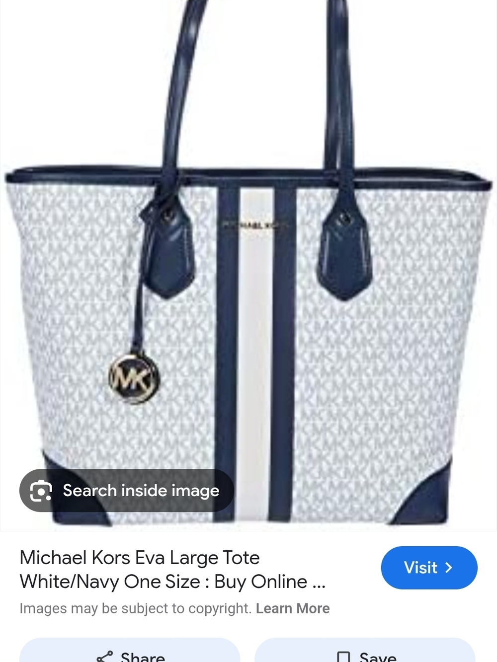 Michael Kors White and Navy Center-Stripe Logo Tote